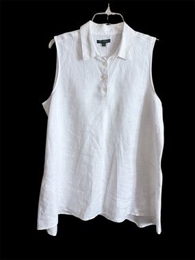 For Cynthia White Sleeveless Linen Polo Tunic